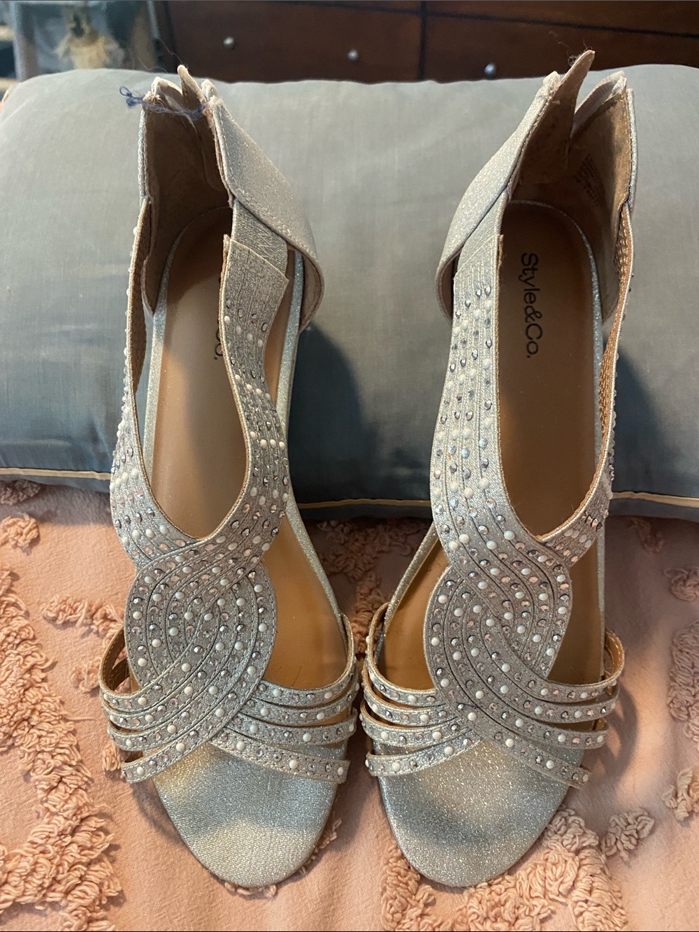 Style & Co. Silver Rhinestone Strappy Heels
